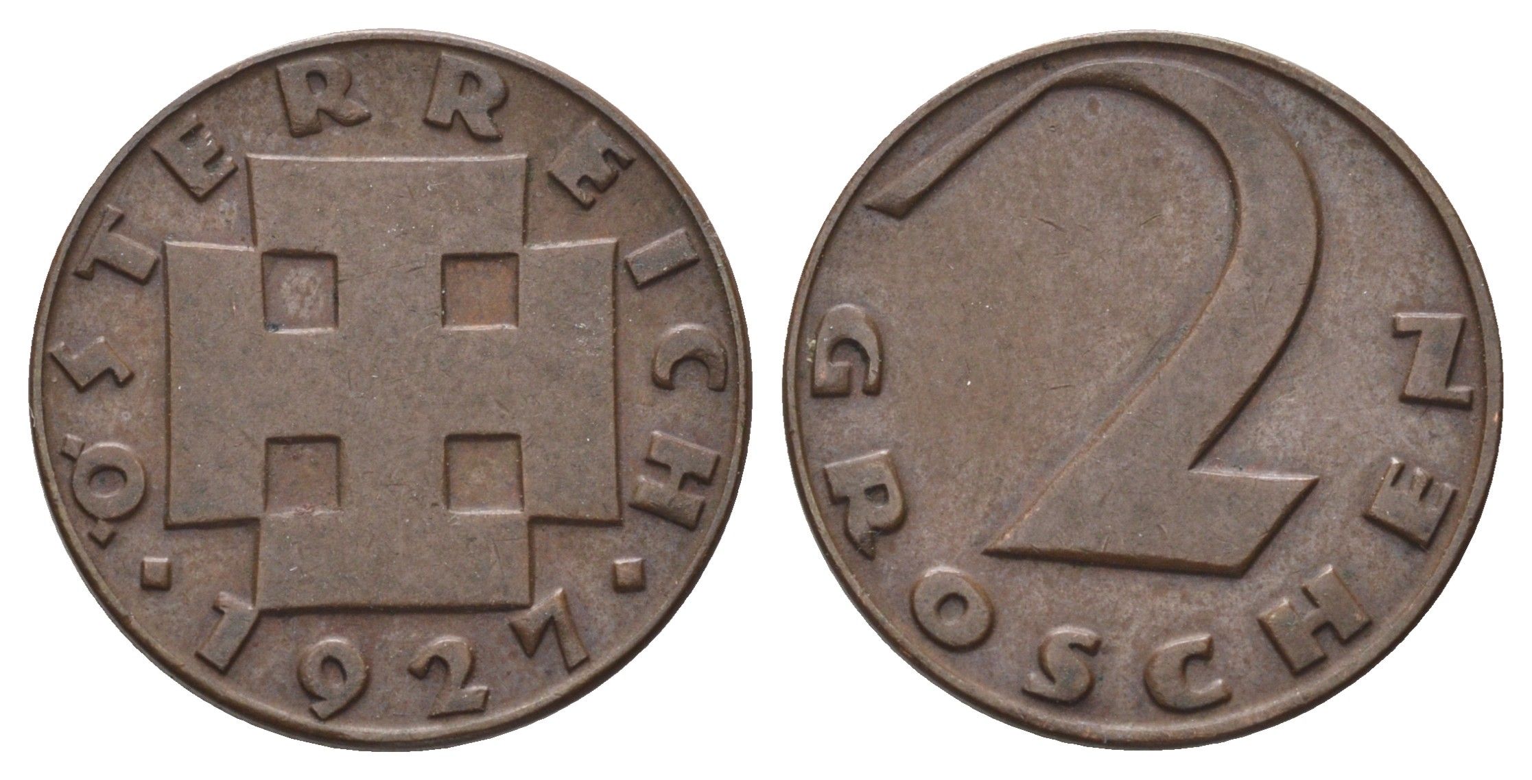 Австрия 2 гроша 1927 KM 2837 бронза 4684-825