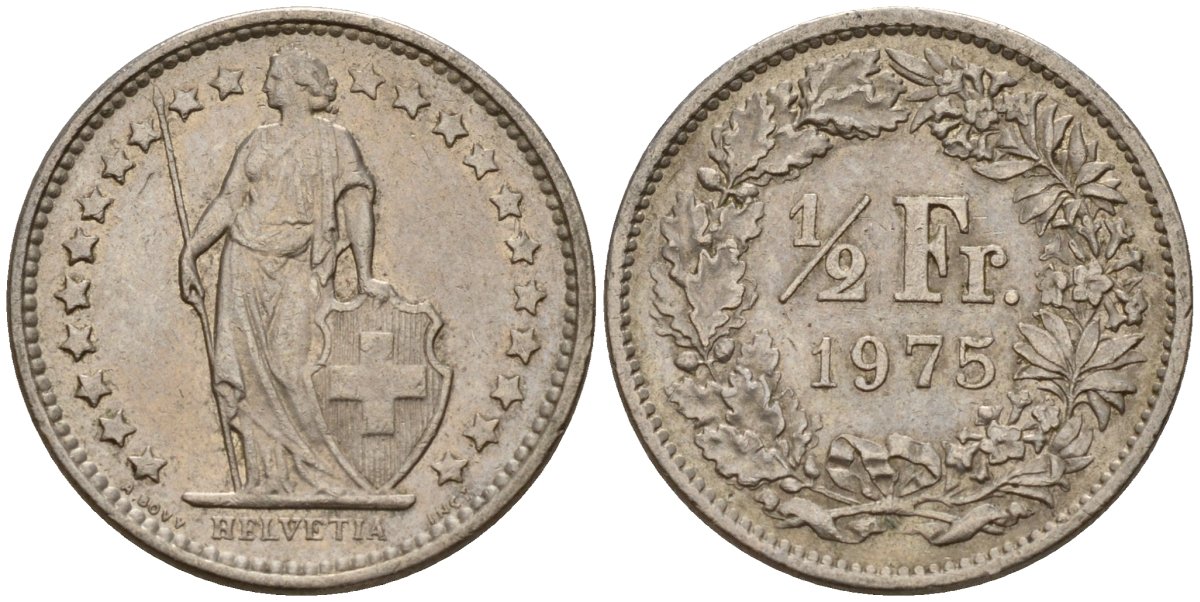 Швейцария 1/2 франка 1975 KM 23a медно-никель 4189-447