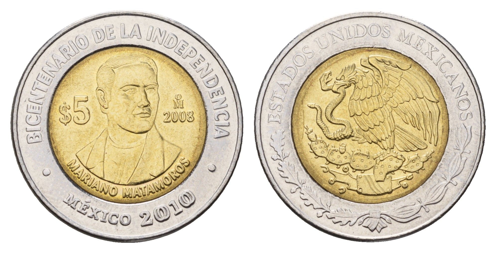 Мексика 5 песо 2008 Двухсотлетие независимости - Мариано Матаморос KM 902 биметалл UNC 216-1212