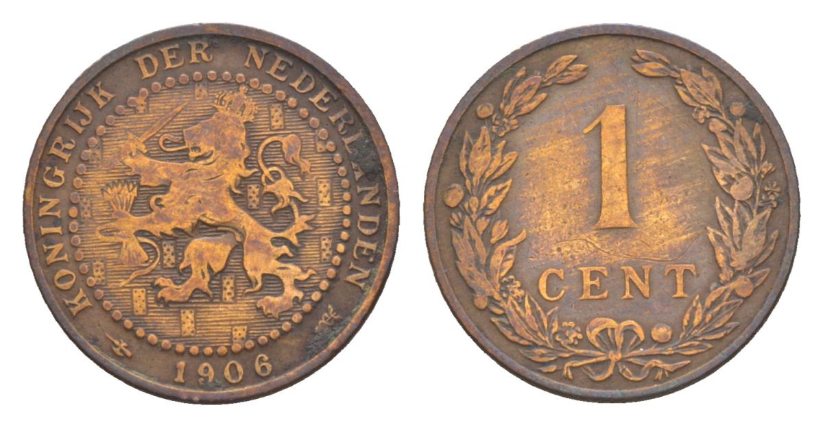 Нидерланды 1 цент 1906 Вильгельмина (1890-1948) KM 132 бронза 73-625