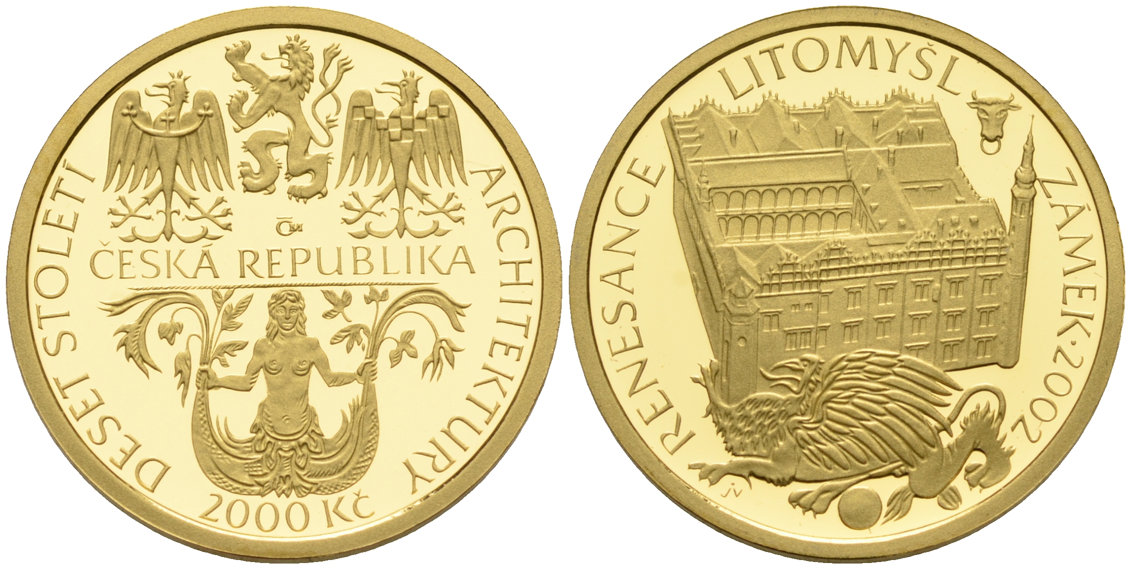 Чешская Республика 2000 крон 2002 Костел, ренессанс, в оригинальной коробке KM 61 золото PROOF 00-000-00