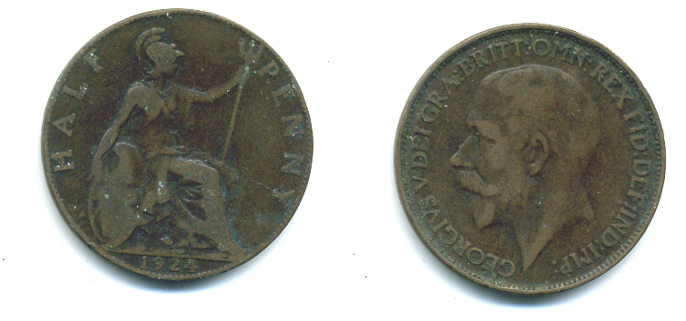 Великобритания 1/2 пенни 1924 Георг V (1910-1936) KM 809, Spink 4056 бронза 4383-947
