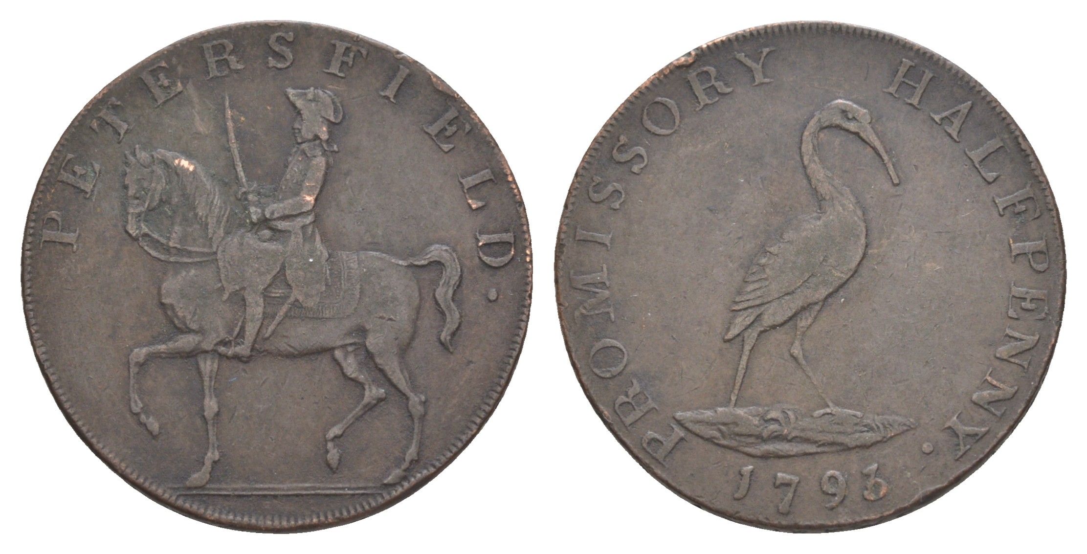 Великобритания, Хэмпшир, Питерсфилд 1/2 пенни 1793 Dalton & Hamer 44, Atkins 28 медь 1522-743