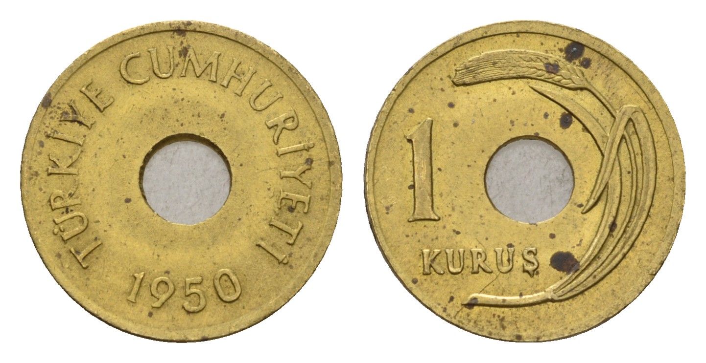 Турция 1 куруш 1950 KM 881 латунь 4676-1124