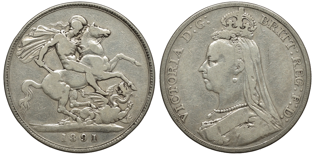 Великобритания 1 крона 1891 Виктория (1837-1901) KM 765, Spink 3921 серебро 1524-543