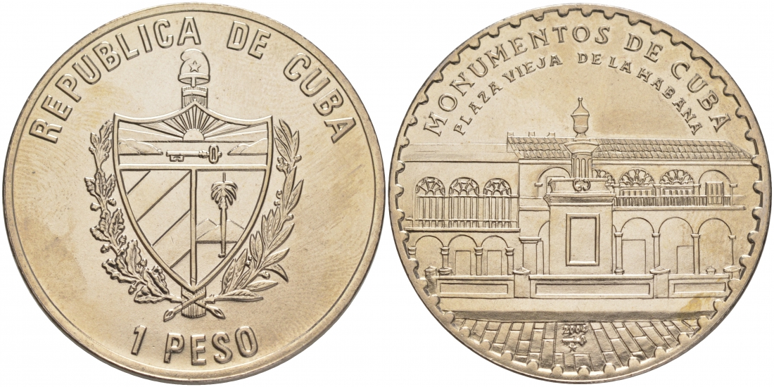 Куба 1 песо 2004 памятники Кубы, старая площадь (пласа Вьеха) CU-000410 медно-никель UNC M29-2