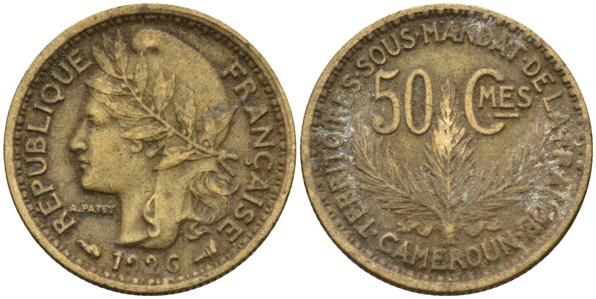 Камерун 50 сантимов 1926 (a), мондвор Париж KM 1 алюминиевая бронза 4164-1255