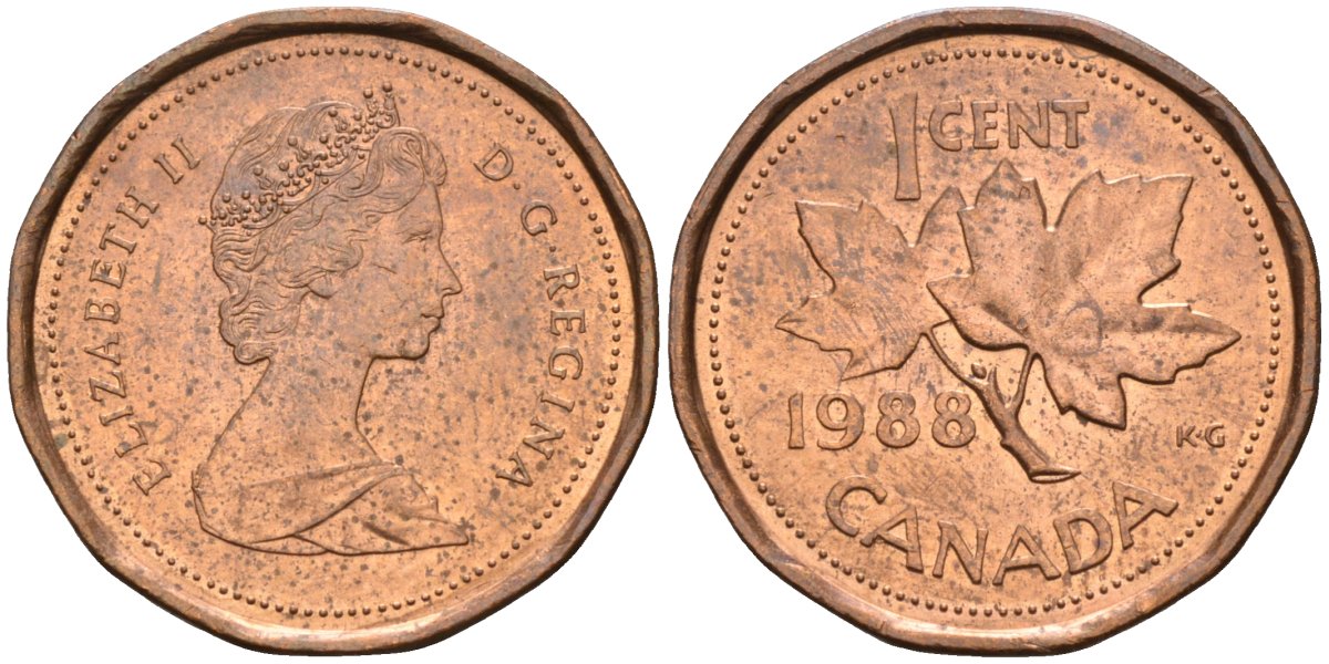 Канада 1 цент 1988 кленовый лист, Елизавета II (1952-) KM 132 бронза 4580-353