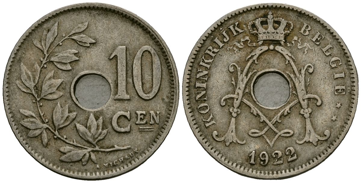 Бельгия 10 сантимов 1922 Belgie KM 86 медно-никель 4172-634
