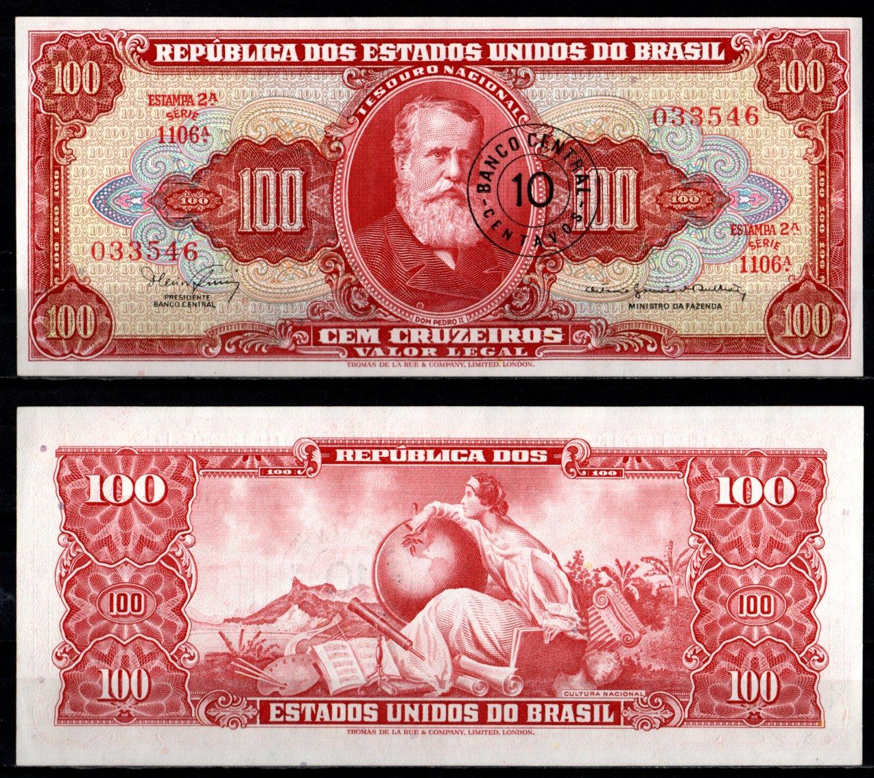 Бразилия 10 центаво 1967 "MINISTRO" Pick 185 b бумага aUNC 7191-41-2-2