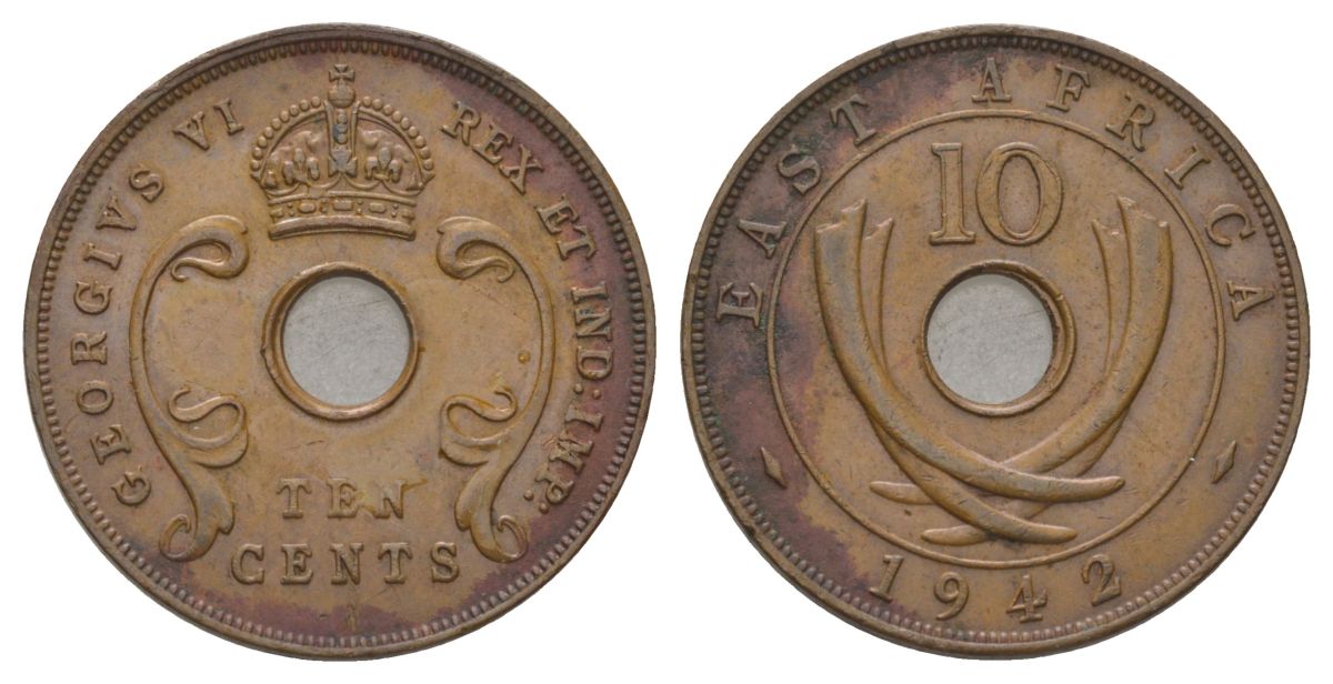 Британская Восточная Африка 10 центов 1942 Георг VI (1936-1952) KM 26 бронза 3333-116