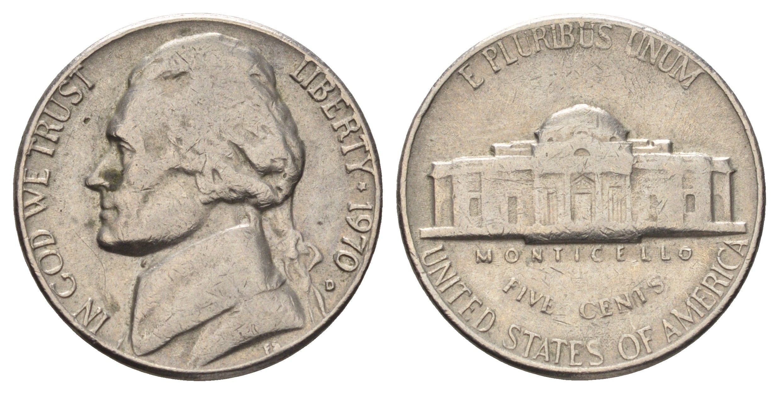 США 5 центов 1970 D, Джефферсон KM A192 медно-никель 4671-837