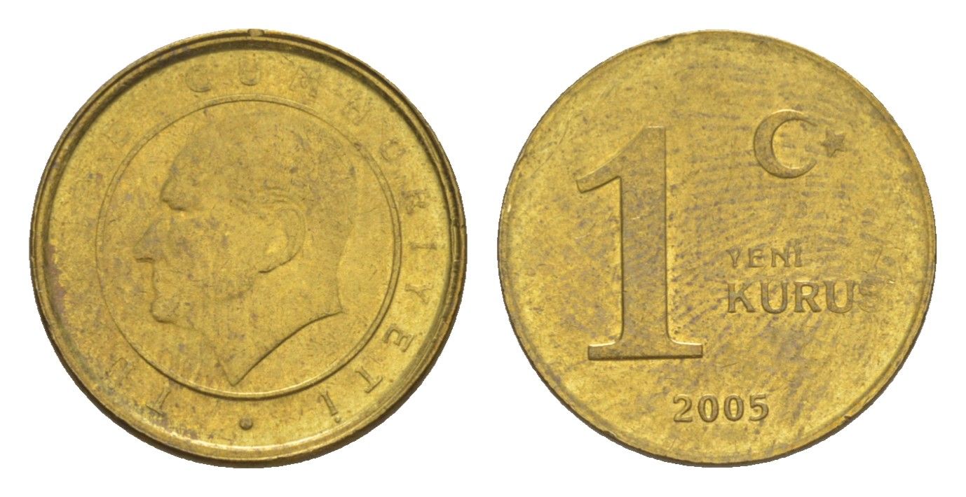 Турция 1 куруш 2005 Кемаль Ататюрк KM 1164 латунь UNC 4647-466