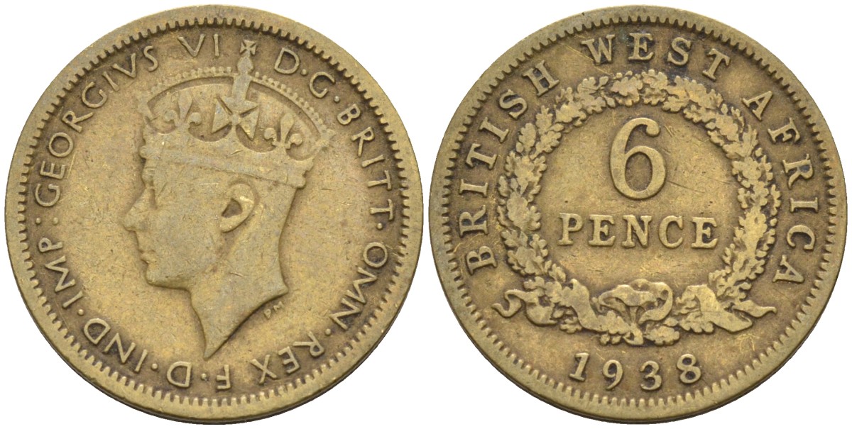 Британская Западная Африка 6 пенсов 1938 Георг VI (1936-1952) KM 22 никель-латунь 4588-655