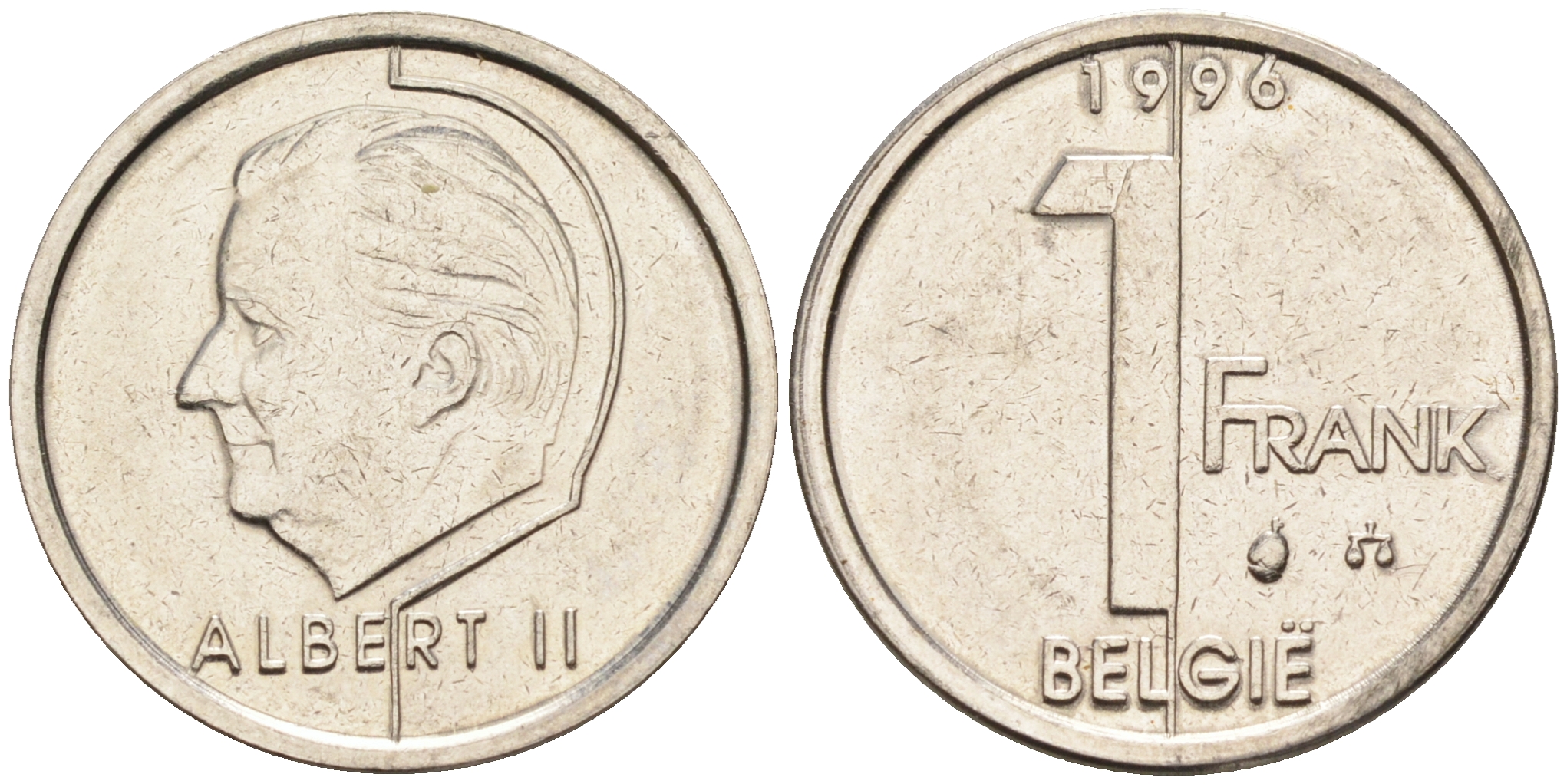 БЕЛЬГИЯ 1 ФРАНК 1996 BELGIE KM 188 железо плакированное никелем 4594-148