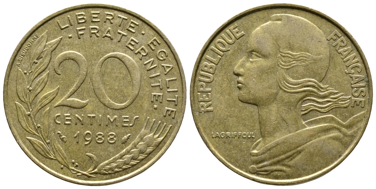 ФРАНЦИЯ 20 САНТИМОВ 1988 KM 930 медь алюминий никель 93-1341