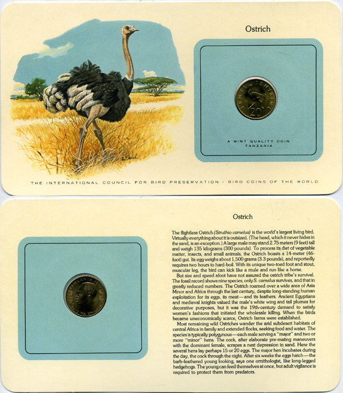 ТАНЗАНИЯ 20 СЕНТИ 1979 СЕРИЯ МОНЕТЫ МИРА С ИЗОБРАЖЕНИЕМ ПТИЦ, В ОРИГИНАЛЬНОМ БУКЛЕТЕ С ОПИСАНИЕМ KM 2 никель латунь UNC 5121-11