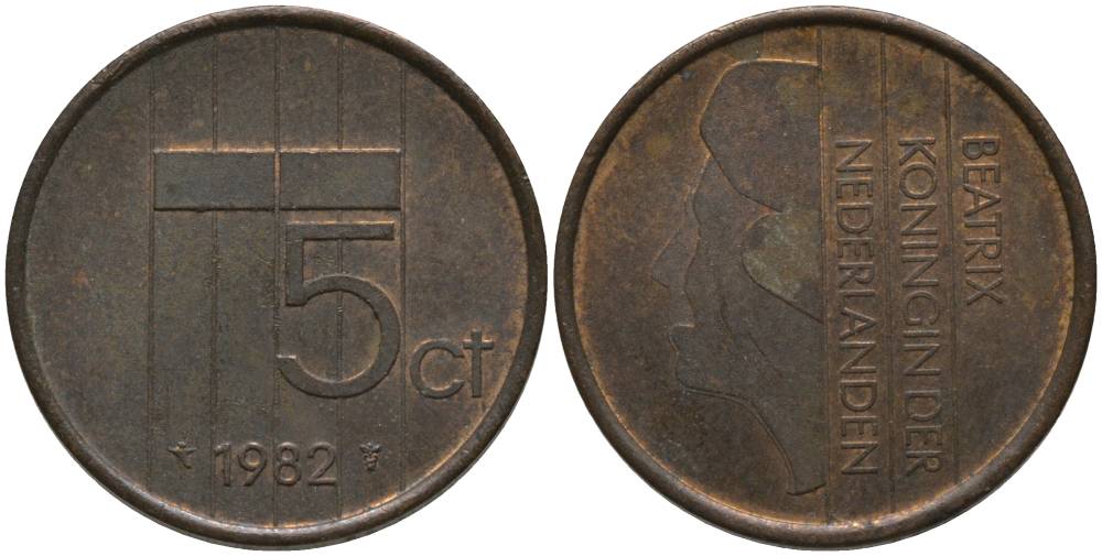 Нидерланды 5 центов 1982 Беатрикс (1980-2013) KM 202 бронза 181-716