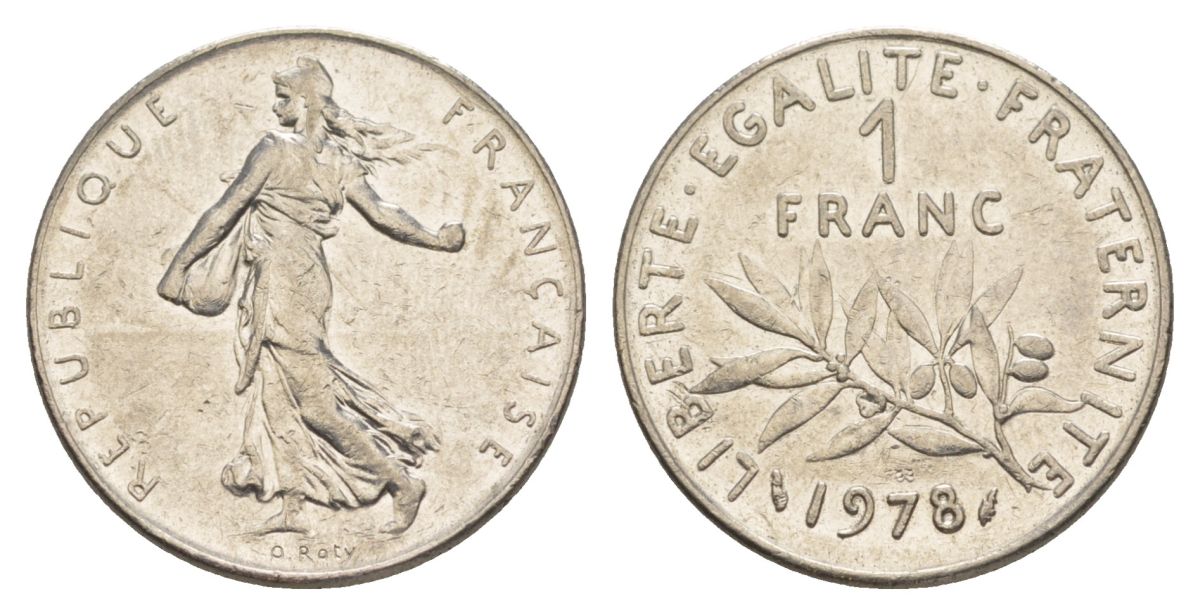 Франция 1 франк 1978 сеятель KM 925.1, Le Franc 226.23 никель 4631-536