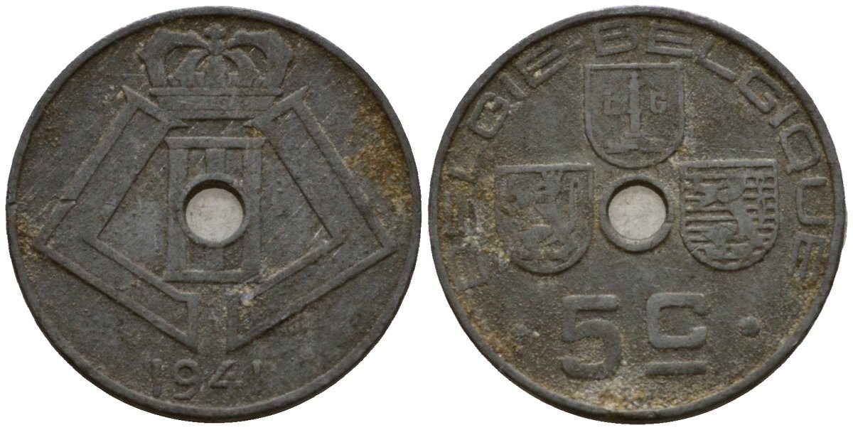 Бельгия 5 сантимов 1941 Belgie - Belgique KM 124 цинк 4602-135