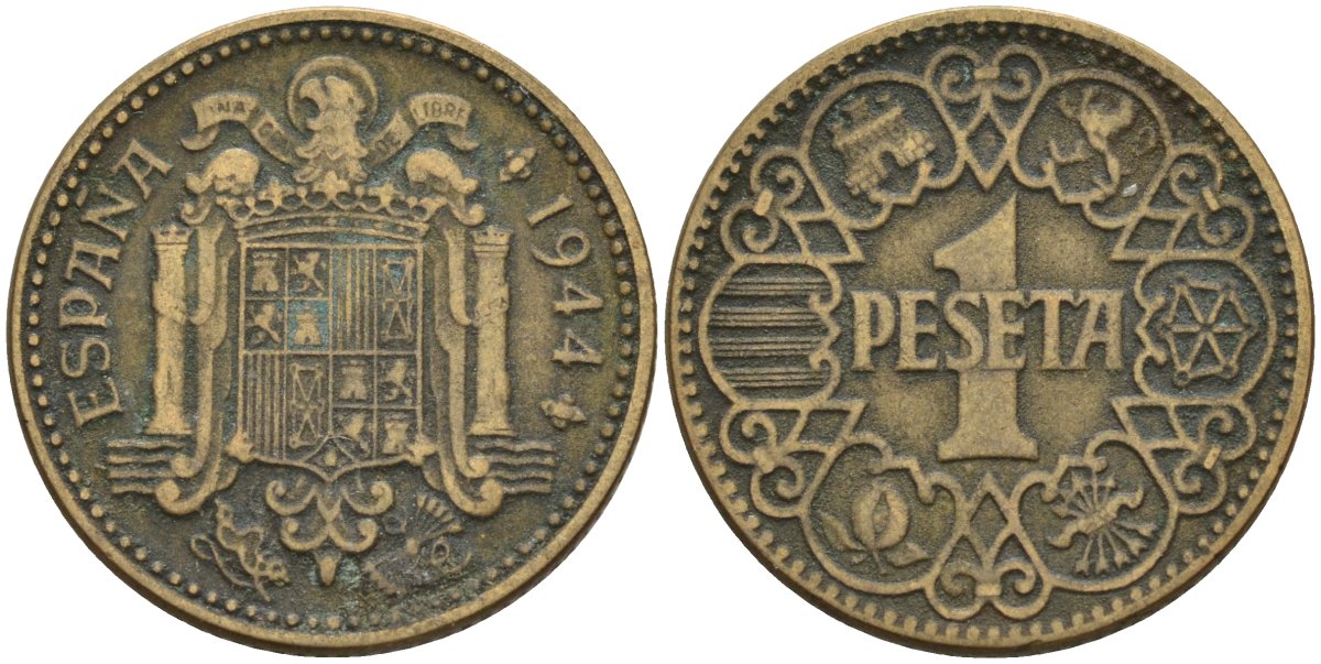 Испания 1 песета 1944 национальное правительство (1939 - 1947) KM 767 алюминиевая бронза 4155-312