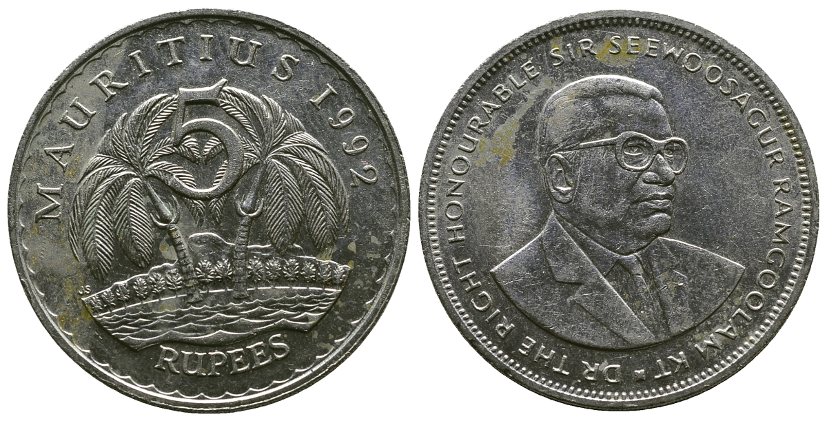 Маврикий 5 рупий 1992 Сивусагур Рамгулам KM 56 медно-никель 4381-246