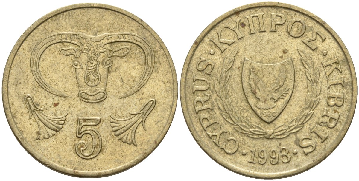 Кипр 5 центов 1993 KM 55.3 никель латунь 4141-1025