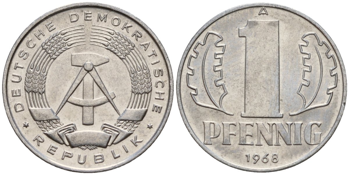 ГДР 1 пфенниг 1968 A KM 8.1 алюминий 100-242