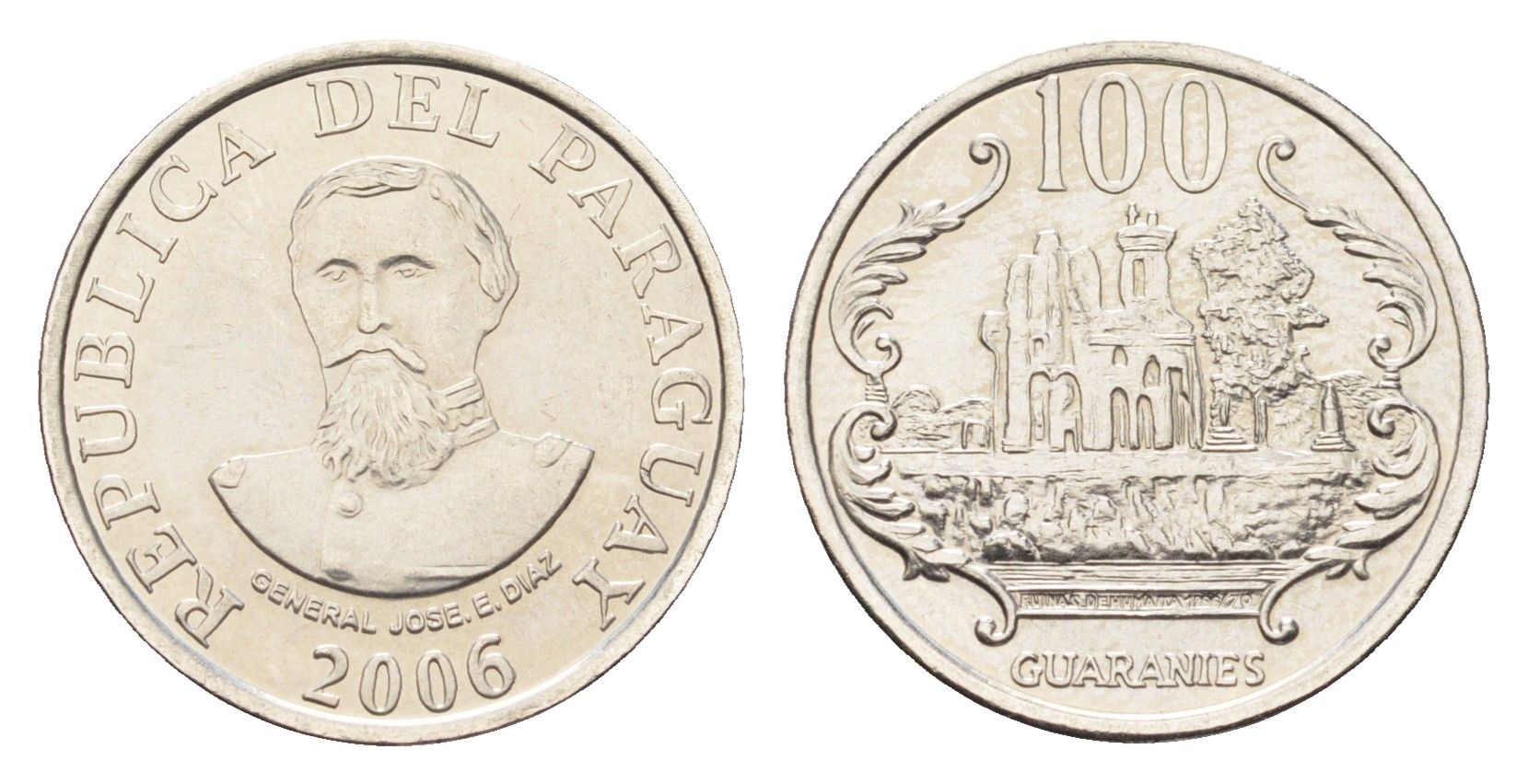 Парагвай 100 гуарани 2006 KM 177b никель сталь UNC 4668-1015