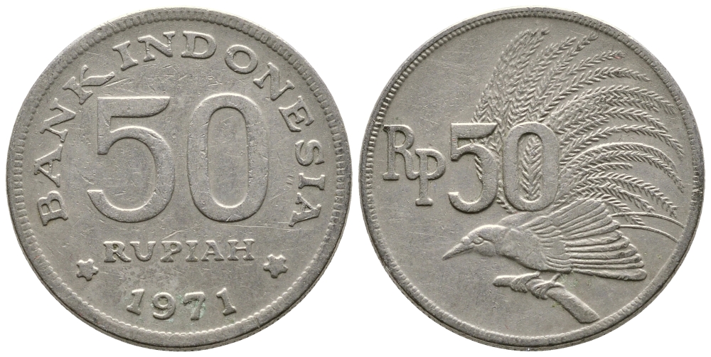 Индонезия 50 рупий 1971 райская птица KM 35 медно-никель 93-1142