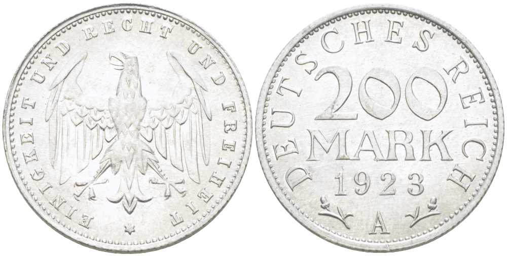 ГЕРМАНИЯ 200 МАРОК 1923 A KM 35, J. 304, Weege 22 алюминий 210-451