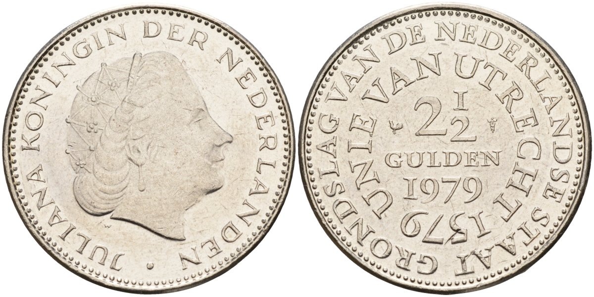 Нидерланды 2 1/2 гульдена 1979 400 лет Утрехтскому союзу, Юлиана (1949-1980) KM 197 никель 4144-623