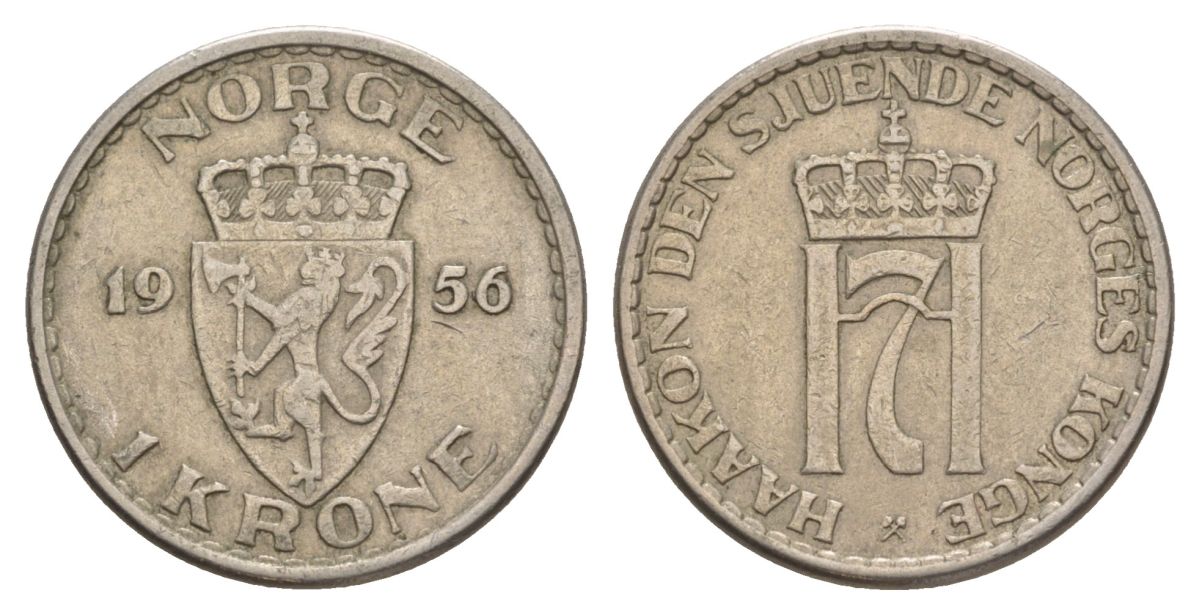 Норвегия 1 крона 1955 Хокон VII (1905-1957) KM 397 медно-никель 4635-634