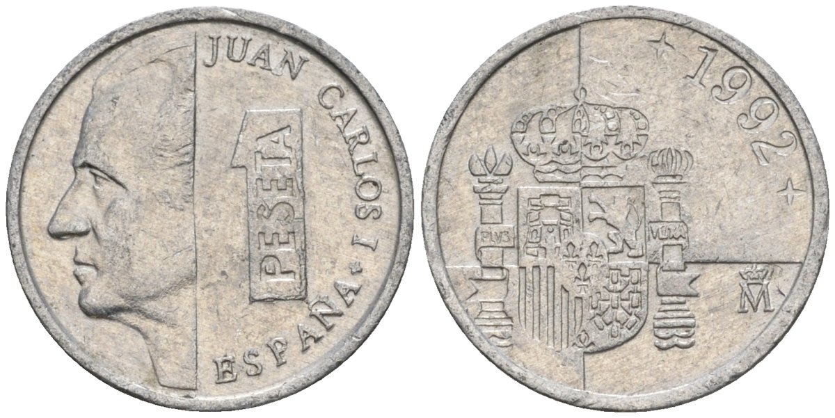 Испания 1 песета 1992 M, Хуан Карлос I (1975-2014) KM 832 алюминий 4602-1152