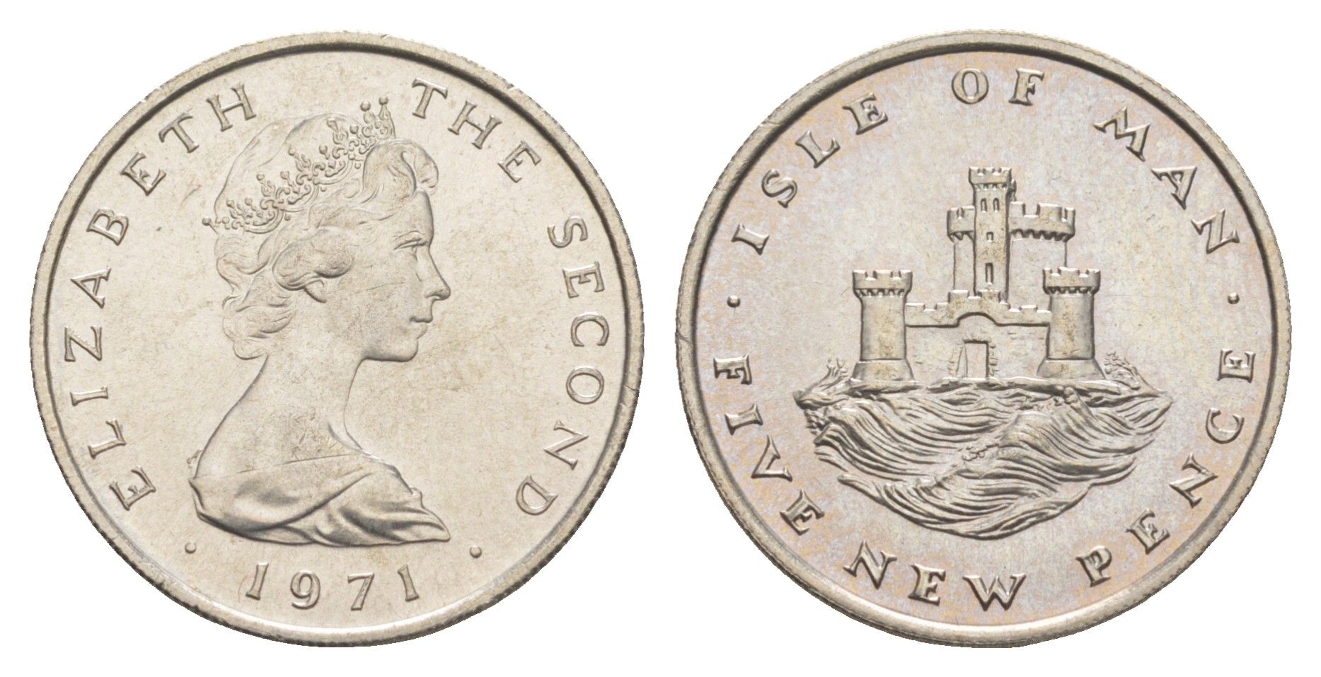 Остров Мэн 5 пенсов 1971 PM, Елизавета II (1952-2022) KM 22 медно-никель UNC 4652-744