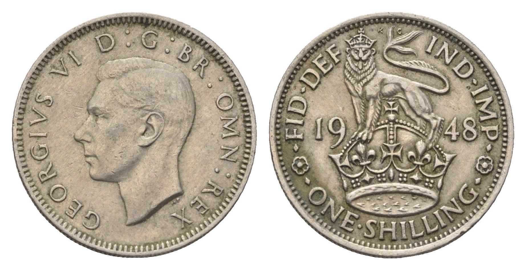 Великобритания 1 шиллинг 1948 Георг VI (1936-1952), Английский герб KM 863, Spink 4105 медно-никель 4695-711