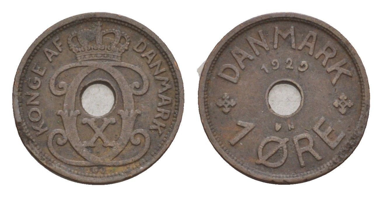 Дания 1 эре 1929 N, Кристиан X (1912-1947) KM 826 бронза 4658-146