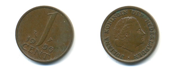 НИДЕРЛАНДЫ 1 ЦЕНТ 1956 ЮЛИАНА KM 180 бронза 80-953