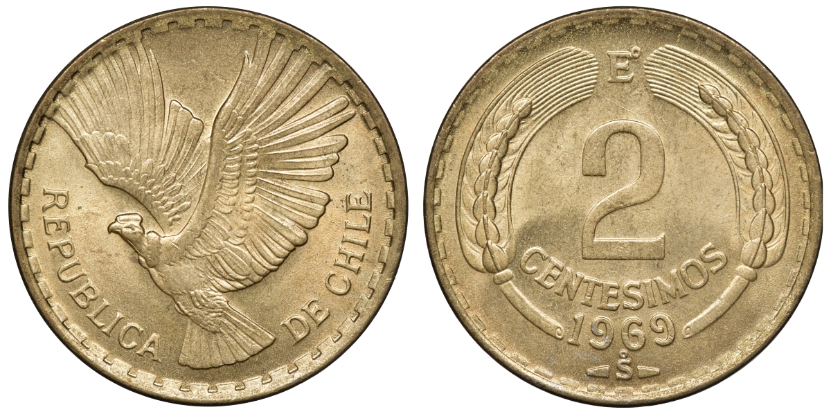 Чили 2 сентесимо 1969 KM 193 алюминиевая бронза aUNC 4118-226
