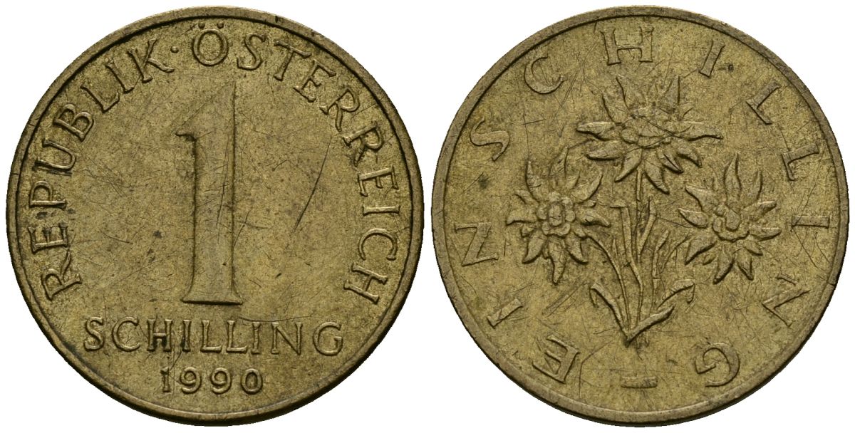 Австрия 1 шиллинг 1990 KM 2886 алюминиевая бронза 4135-233