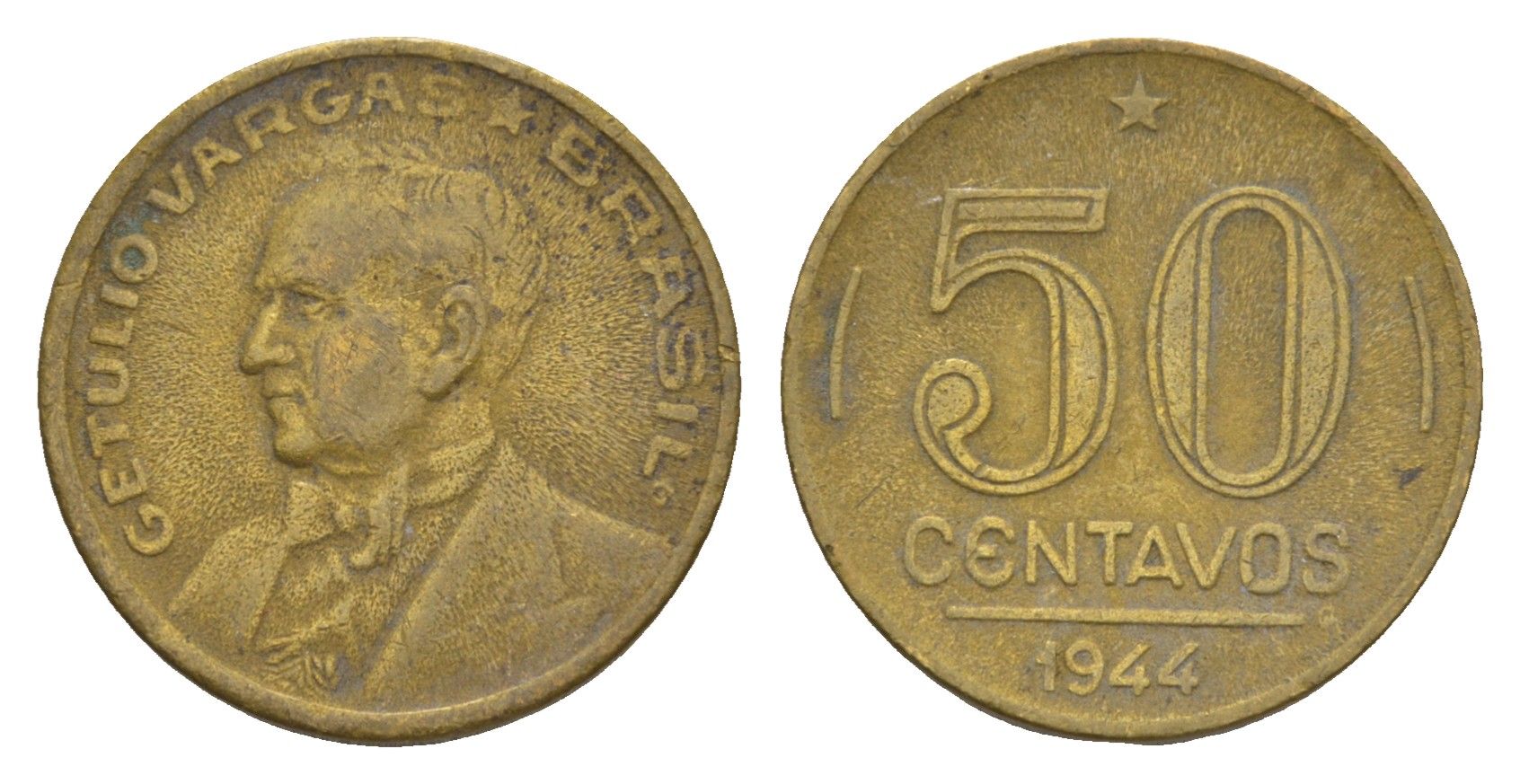 Бразилия 50 сентаво 1944 KM 557a алюминиевая бронза 4655-1114