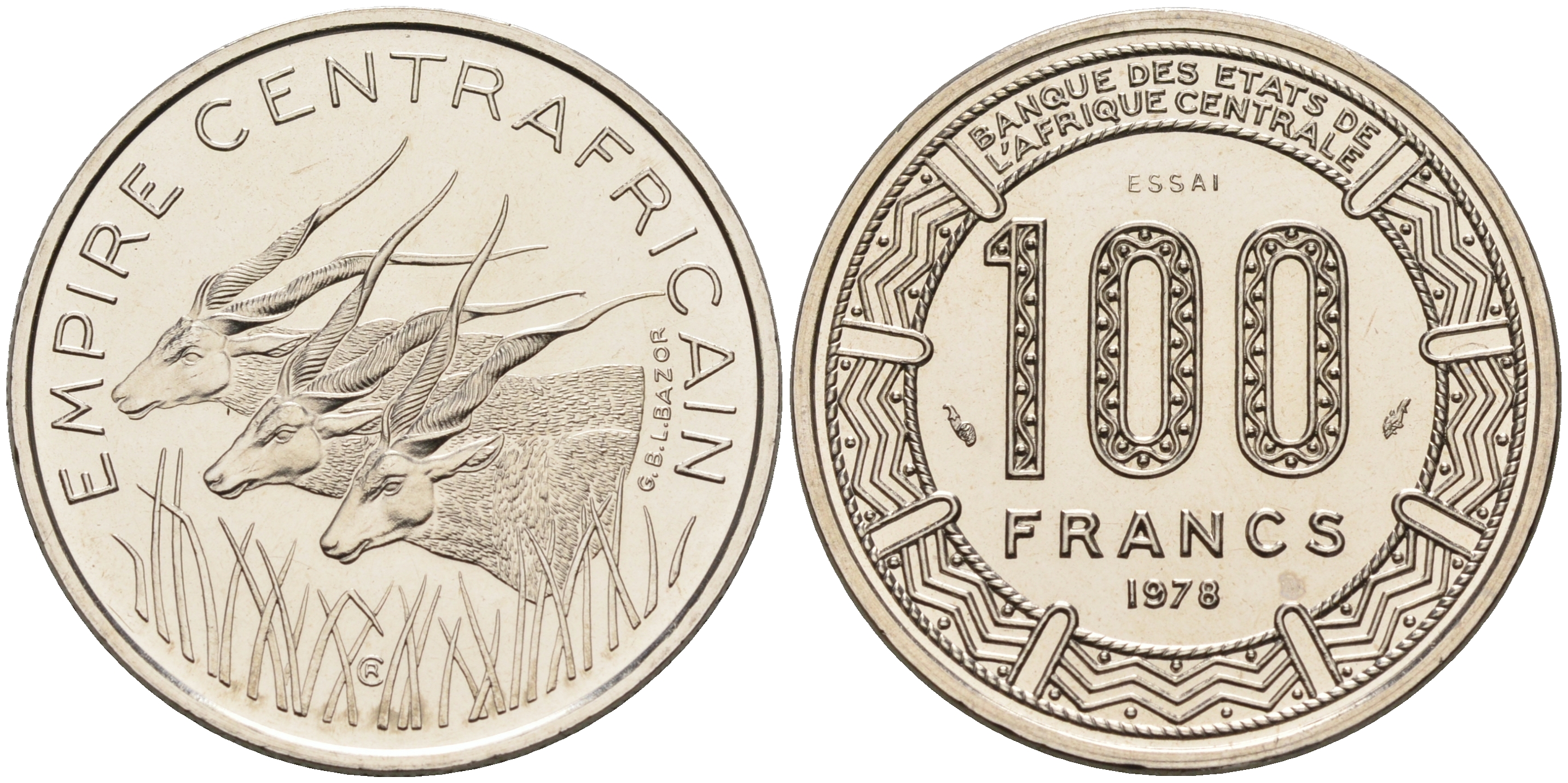 Центрально-Африканские штаты 100 франков 1978 империя, PROBA, ESSAI KM E5 никель  UNC  00-806-51