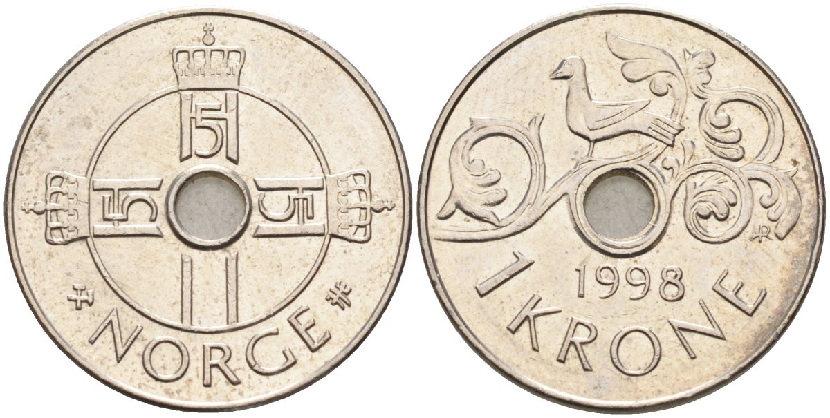 Норвегия 1 крона 1998 Харальд V (1992- ) KM 462 медно-никель 4582-741
