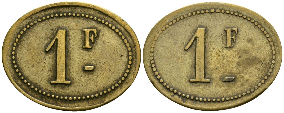 Франция 1 франк XIX-XX век ресторанный жетон латунь 4166-656
