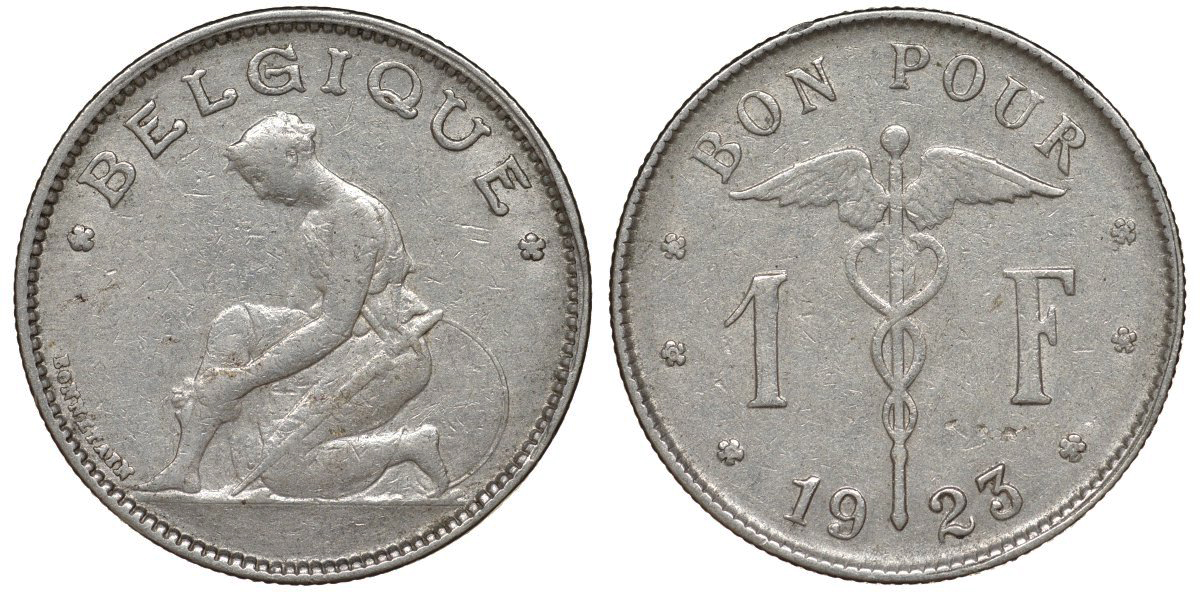 Бельгия 1 франк 1923 Belgique, Альберт I (1909-1934) KM 89 никель 51-2012