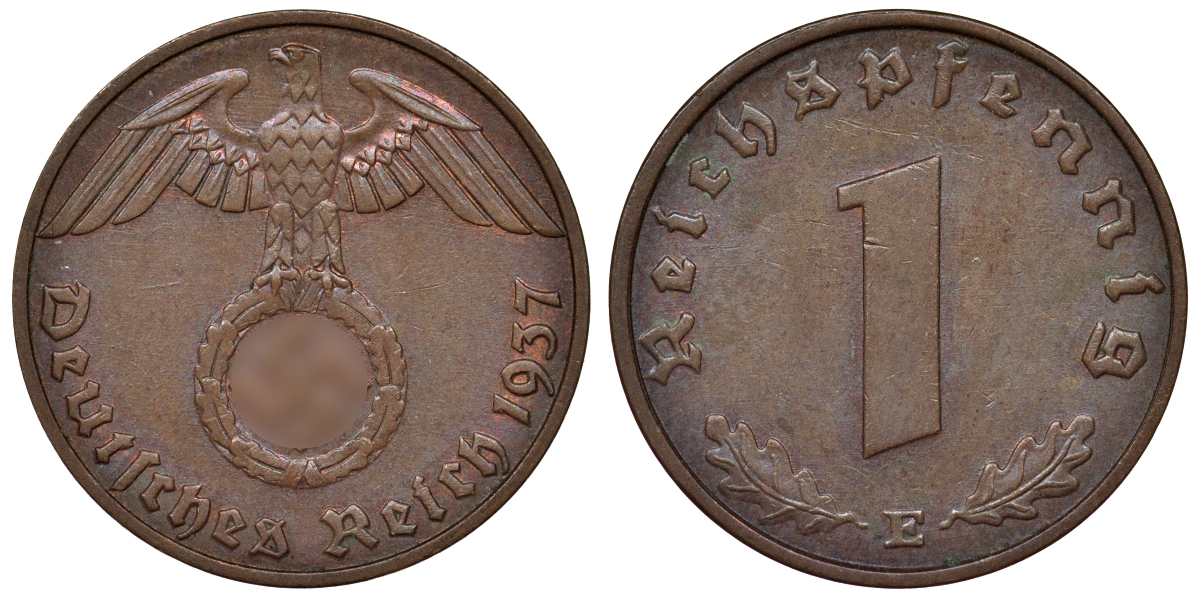 Германия 1 рейхспфенниг 1937 E KM 89, J. 361 бронза 4124-143