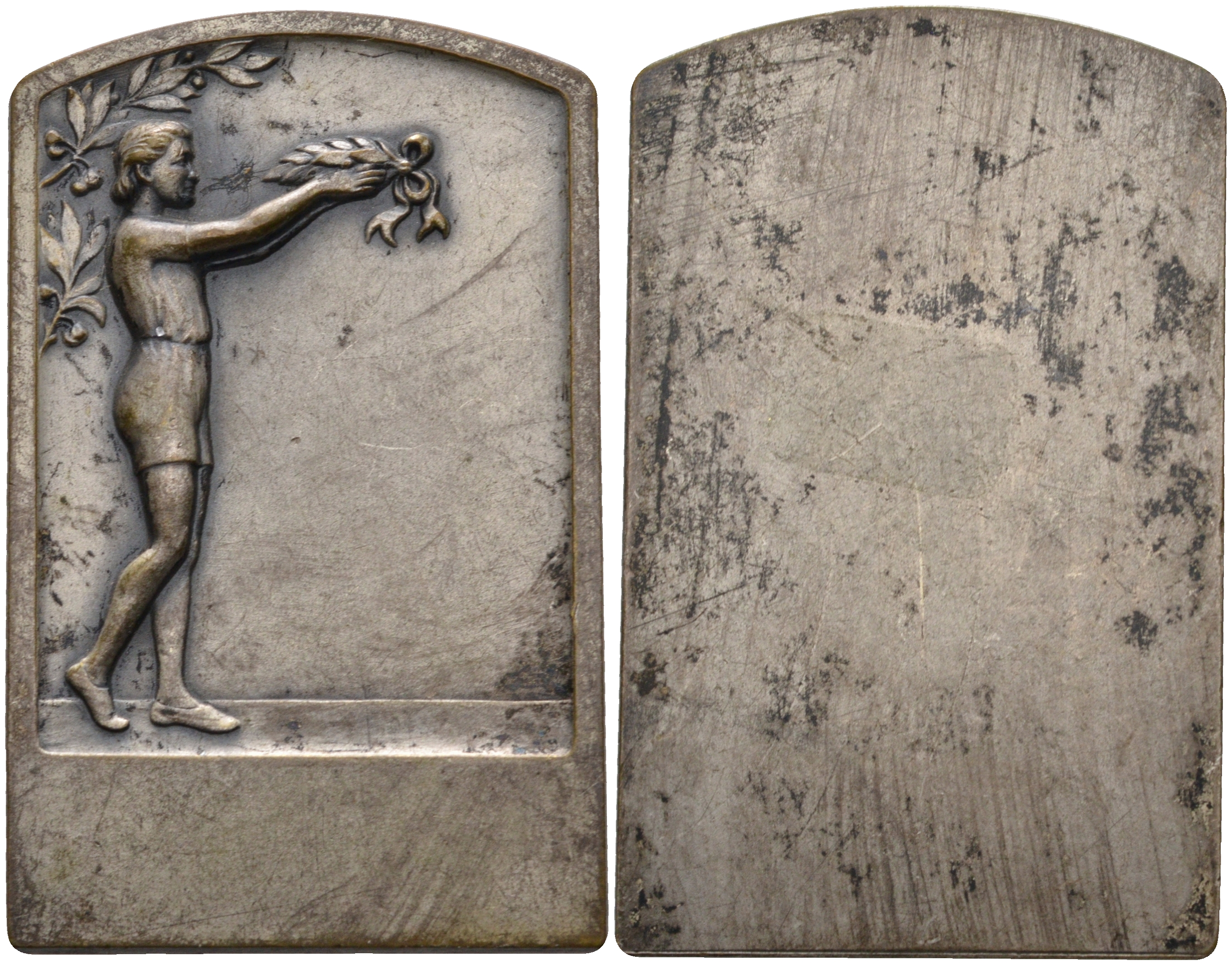 Франция плакетка ND победительнице в соревнованиях, размер 30 х 48, вес 20,3 гр. белый металл 1095-9-54