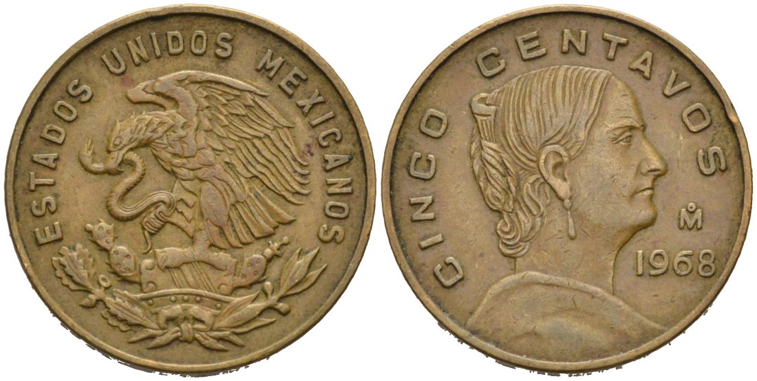 Мексика 5 сентаво 1968 Жозефа Ортис де Домингес KM 426 латунь 92-931