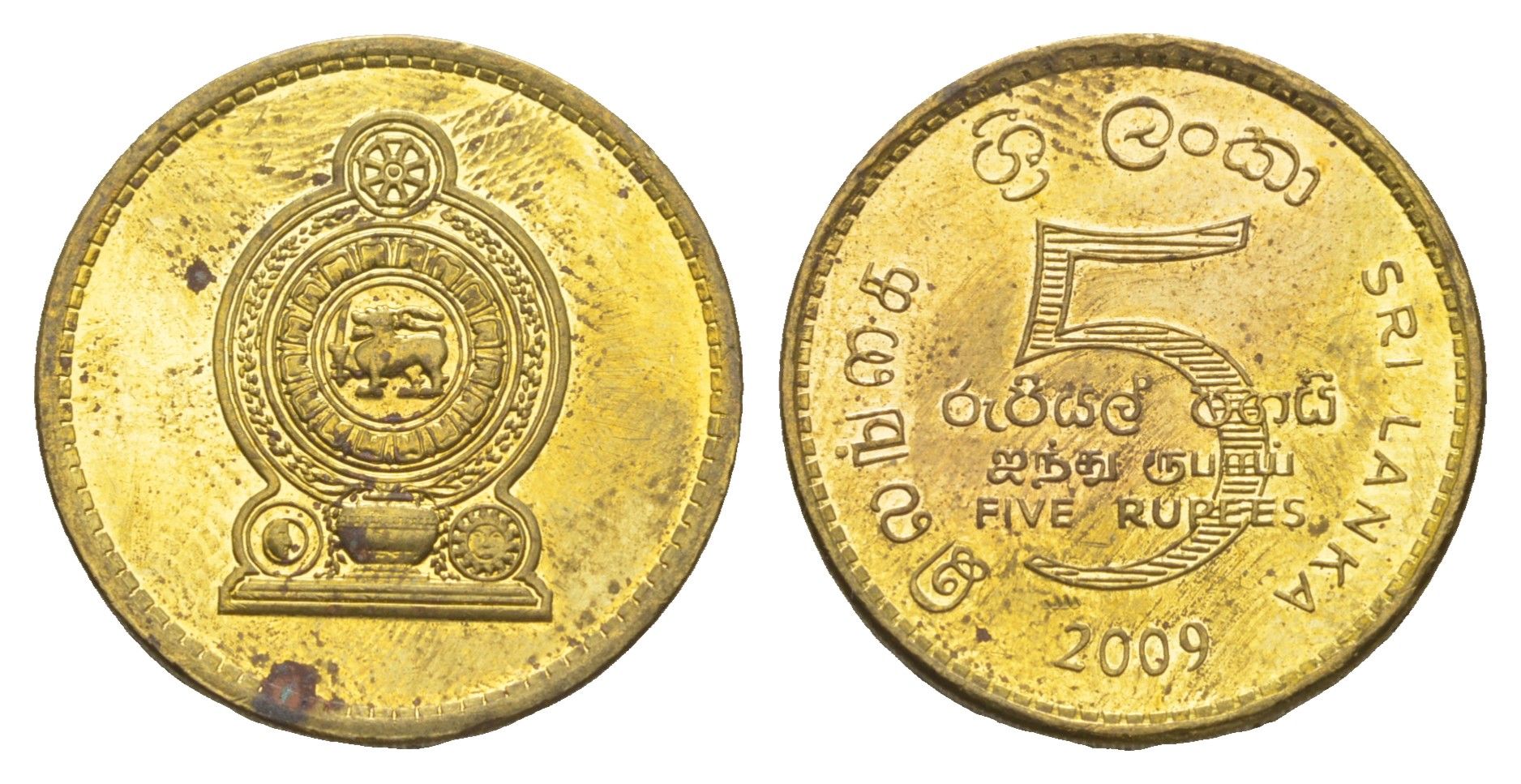 Шри-Ланка 5 рупий 2009 KM 148a сталь плакированная латунью 4638-431