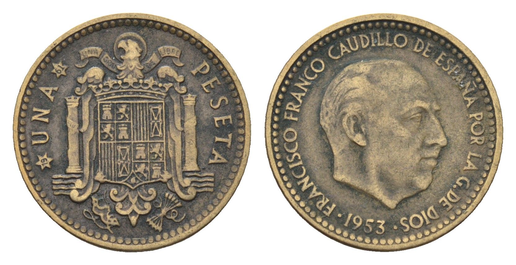 Испания 1 песета 1953 (61) Франсиско Франко (1939-1975) KM 775 алюминиевая бронза 4684-1045